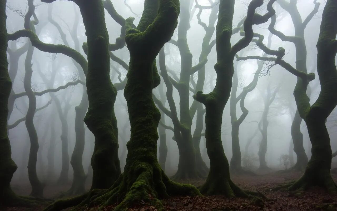 Mystischer Nebelwald des Garajonay-Nationalparks auf La Gomera mit alten Lorbeerbäumen