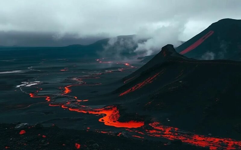 Schwarze Vulkanlandschaft des Timanfaya-Nationalparks auf Lanzarote