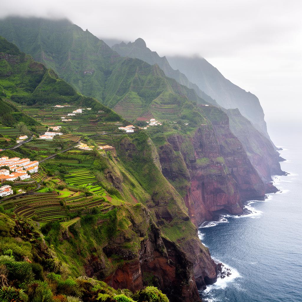 Madeira mit grünen Bergen und Steilküste