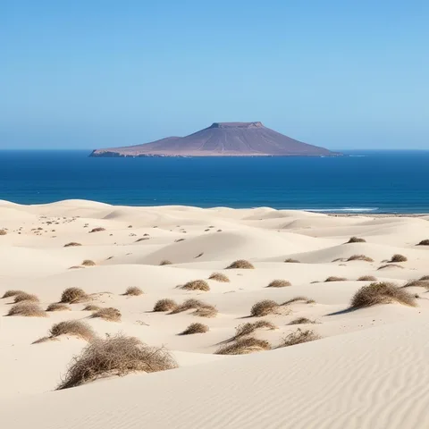 Illustratives Reisemotiv zu Dünen von Corralejo auf Fuerteventura